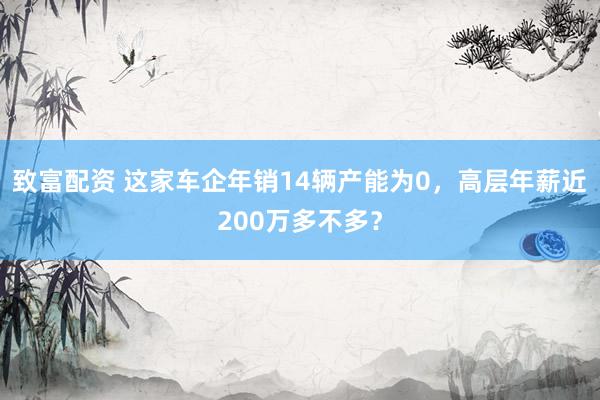 致富配资 这家车企年销14辆产能为0，高层年薪近200万多不多？